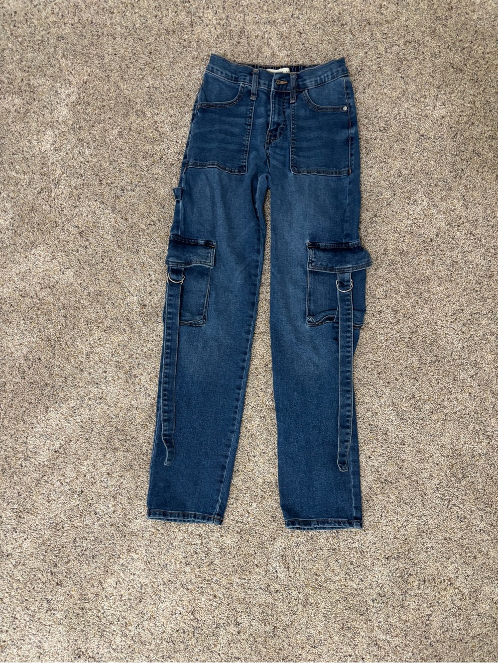 Women’s Straight Leg Cargo Jeans - Dark Blue